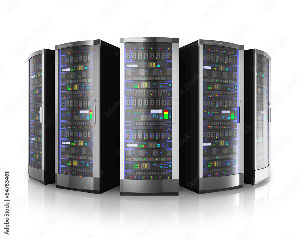 Aufkleber row of network servers in data center