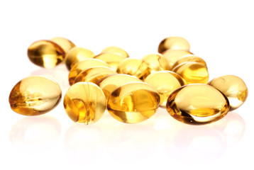 fish oil capsules  isolated on white background