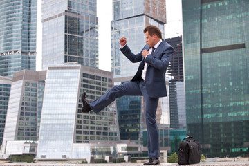 businessman holds training session