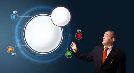 businessman presenting abstract modern pie chart with copy space