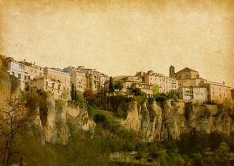 Retro image  of  Hanging Houses in  Cuenca,  Spain.