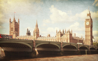 Fototapeta na wymiar Pałac Westminsterski. Kontrasty obrazu. wieku tekstury papieru.