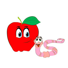 Cartoon worm coming out of an apple