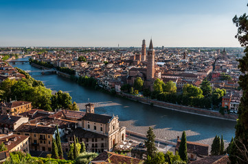 Fototapeta na wymiar View of city of Verona across Adige river