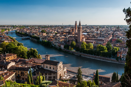 View of city of Verona across Adige river