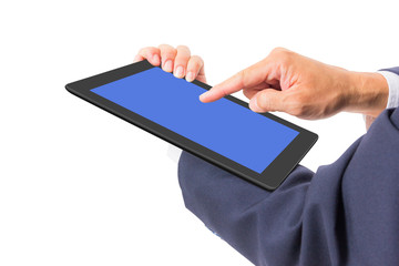 business man hand touching tablet PC