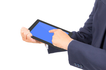 business man hand touching tablet PC