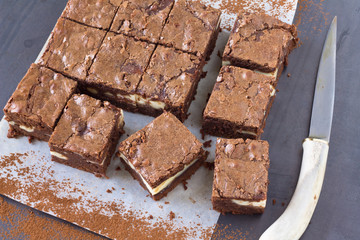 Pieces of chocolate cheesecake brownies