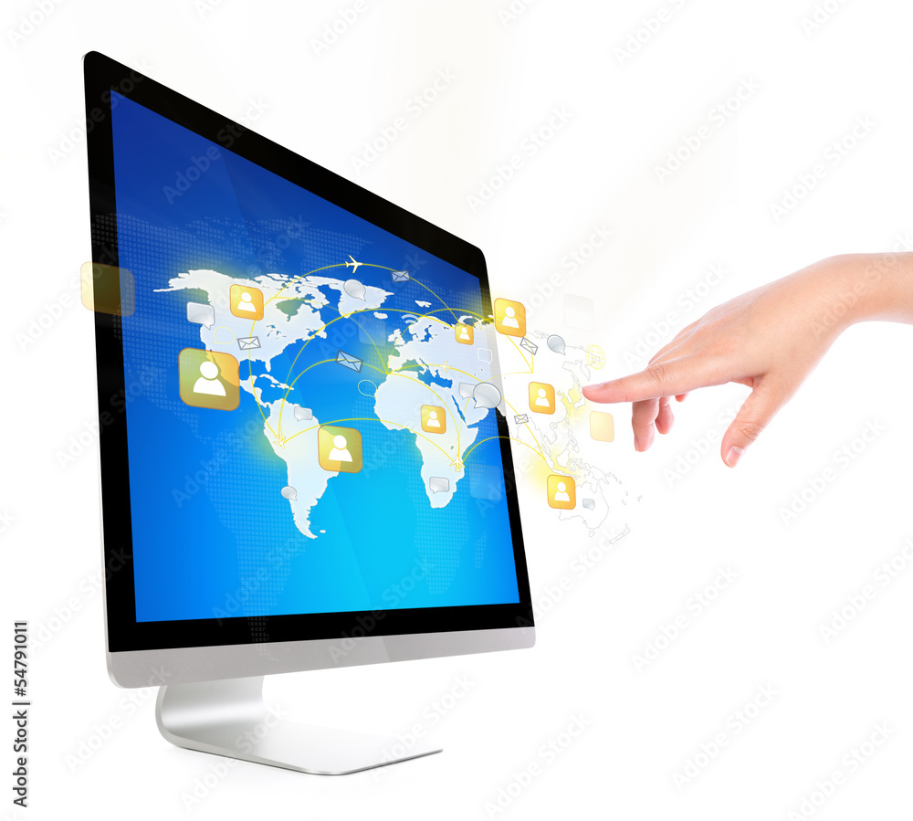 Poster social network concept on computer display