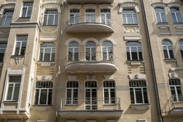 Fototapeta premium Facade of an old apartment building in Art Nouveau style in Kiev