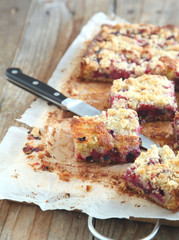 Blackcurrant and raspberry crumble cake