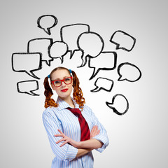 Funny girl in red glasses