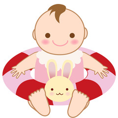 赤ちゃん　水遊び　プール　浮き輪　夏