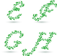 Vector set illustration a leaves letter on white.