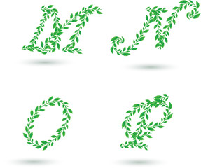 Vector set illustration a leaves letter on white.