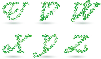 Vector set illustration a leaves letter on white.
