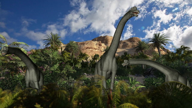 Brachiosaurus against blue sky, seamless loop