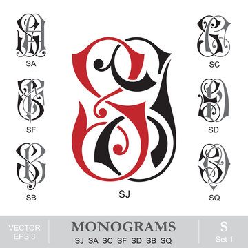 Naklejki Vintage Monograms SJ SA SC SF SD SB SQ