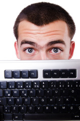 Computer geek nerd in funny concept