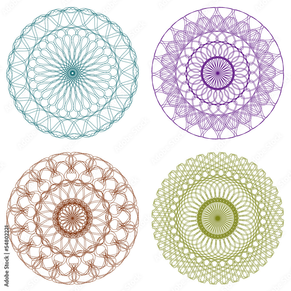 Poster set of color vector guilloche rosettes