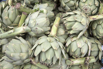 Close up photo of green artichokes