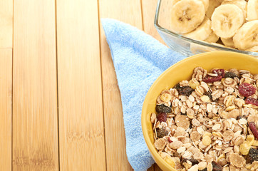 Delicious and healthy cereal in bowl with milk
