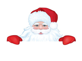 Vector of Santa Claus hiding by blank isolated.
