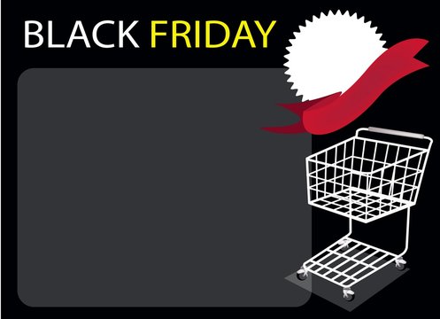 Shopping Cart and Blank Banner on Black Friday Background