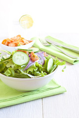 Healthy Salad with tomato, onion, cucumber and lettuce