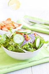 Healthy Salad with tomato, onion, cucumber and lettuce