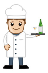 Chef with Champagne - Cartoon Business Vector Character
