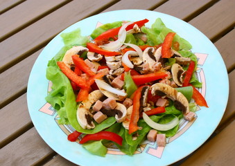 assiette crudité,tomate,salade,champignon,poivron