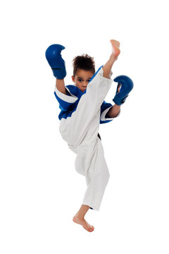 Young kid practicing karate