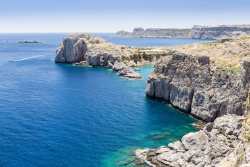 st paul's bay and rocks at Lindos, Rhodes, Greece