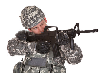 Close-up Of Solider Aiming At Direction