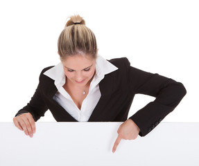 Businesswoman Holding Placard