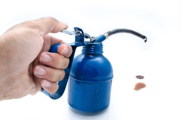 Old oil in hand on isolate white background