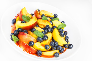 Fruit salad. Blueberry, Nectarine, and Shiso Salad,