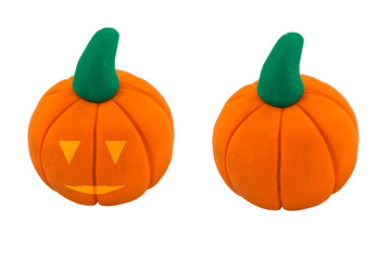 jack o lanterns and pumpkin made from clay