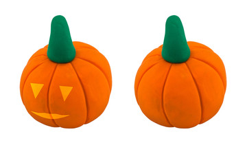 jack o lanterns and pumpkin made from clay
