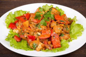 Vegetables with chicken in a curry sauce