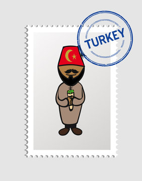 Turkish cartoon person postal stamp