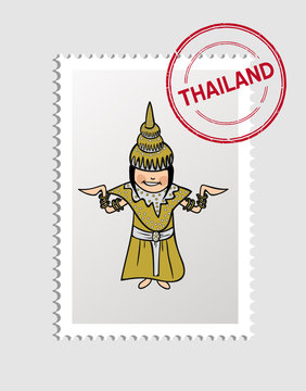 Thai cartoon person postal stamp