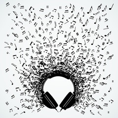 Music notes from headphones isolated design - obrazy, fototapety, plakaty