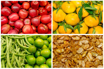 Collage from fresh fruit and vegetables