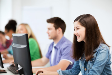 students with computers studying at school