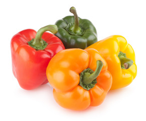 colorful bell peppers isolated on white background
