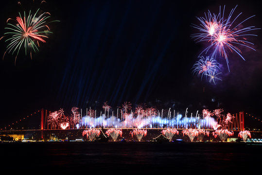 Istanbul Bosphorus Bridge and fireworks show