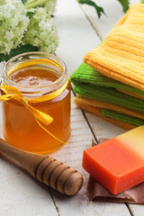 Honey spa. Bar of natural handmade soap iwith honey.