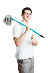 man with broom